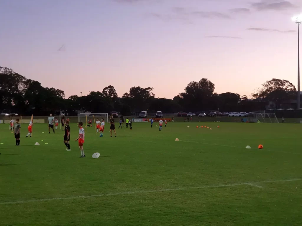 soccer field lighting at dusk